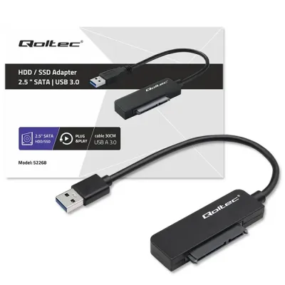 Qoltec SATA adapter | Adapter SSD kõvakettale 2,5" | USB 3.0 | Ülikiire 5 Gb/s | 2 TB | 19 cm 52268