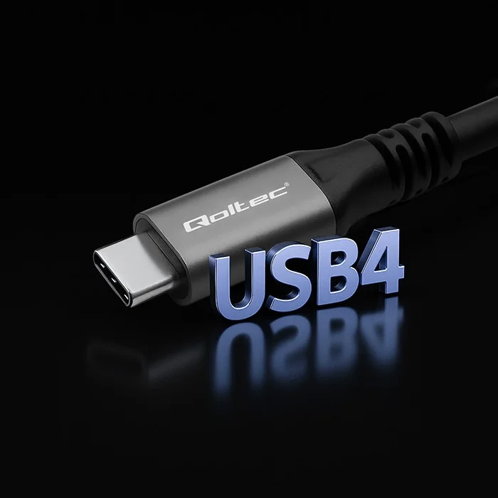 Qoltec USB4 ülikiire kaabel | USB-C PD 240W | Thunderbolt 3/4 | 4K | 40Gb/s | 1m | Must