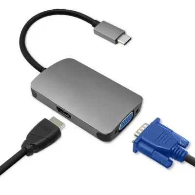 Qoltec jaoturi adapter USB-C 3.1 2in1 | HDMI 4K | VGA 50380