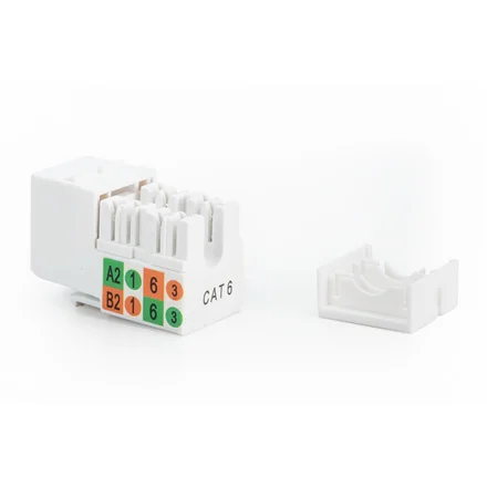 Class E CAT 6 Keystone Jack | DN-93601 | Unshielded RJ45 to LSA | Cable installation via LSA strips, color coded according to EIA/TIA 568 A & B, The Cat 6 keystone module supports transmission speeds of up to 1 GBit/s & 250 MHz 