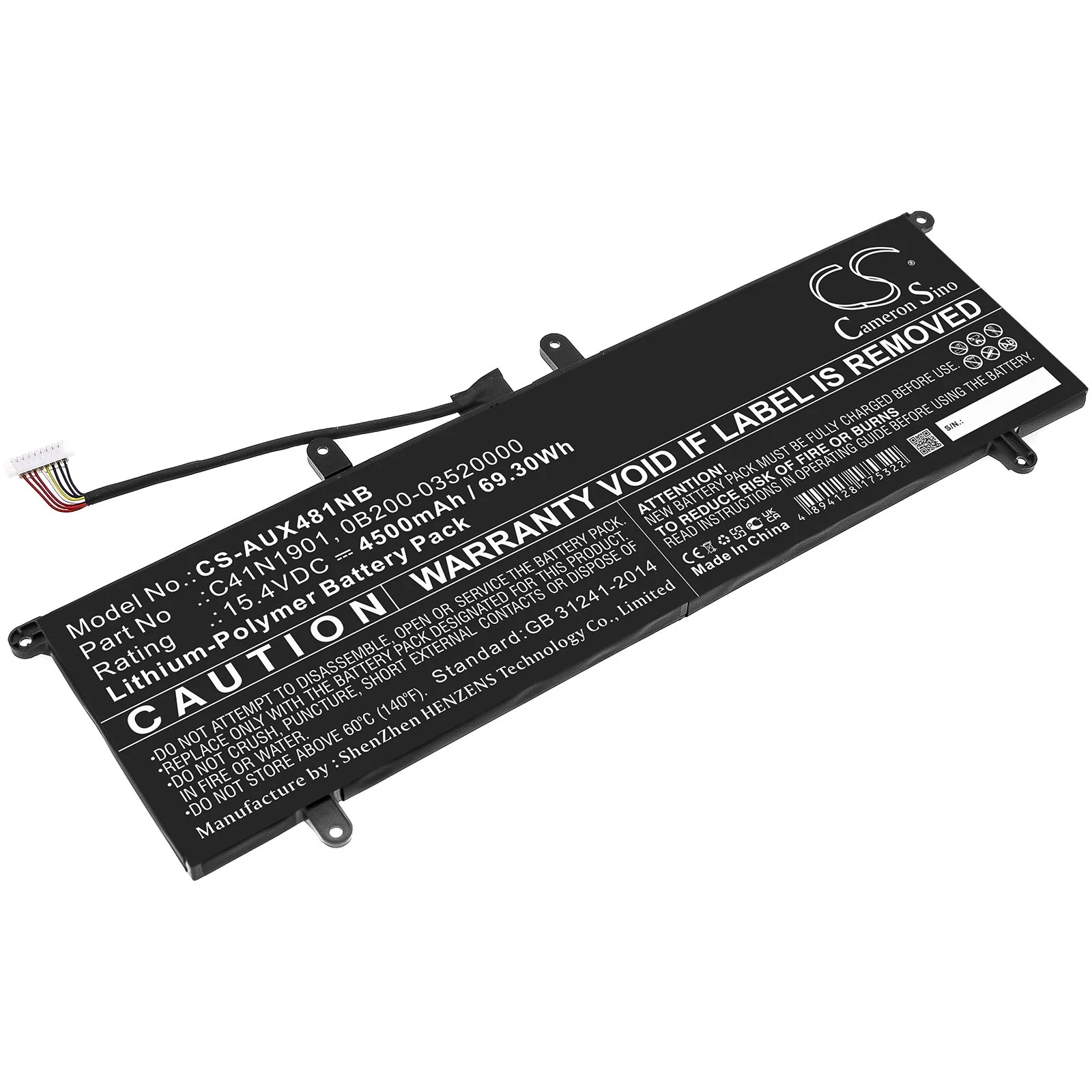 CS sülearvuti aku Asus C41N1901, 0B200-03520000 4500mAh / 69.30Wh Li-Polymer