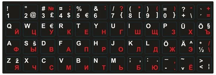 Klaviatuuri kleebid HQ. Tahtede alus: must. Tahed: RU-punane, EST-valge