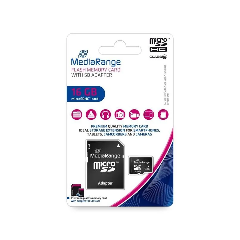 MEMORY MICRO SDHC 16GB C10 W/ADAPTER MR958 MEDIARANGE