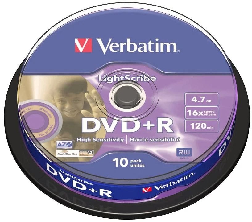 DVD+R toorikud Verbatime AZO Lightscribe 4,7Gb 10tk torn/ac