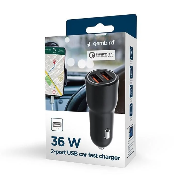 GEMBIRD 2-port USB car fast charger
