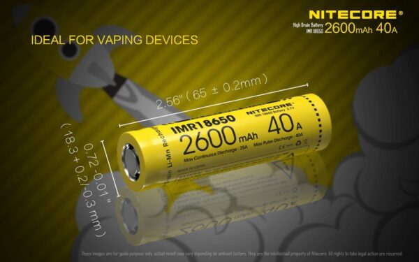 Nitecore IMR18650 2600mA 40A li-ion aku 3.7V 2-pakk - Image 4