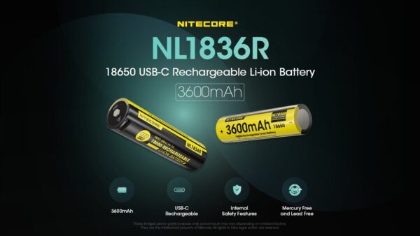 Nitecore NL1836R 3600mAh 18650 kaitsmega aku 3.6V USB-C pordiga - Image 3