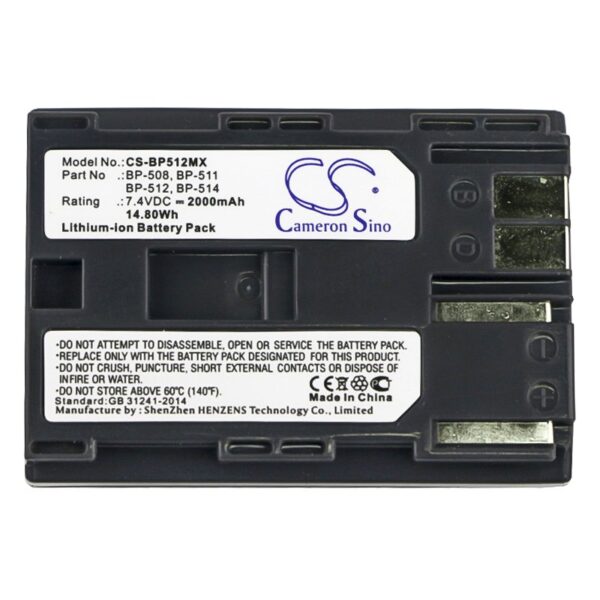 Canon BP-508, BP-511, BP-511A, BP-512, BP-514 7.4V 2000mAh Li-ion kaamera aku - Image 5