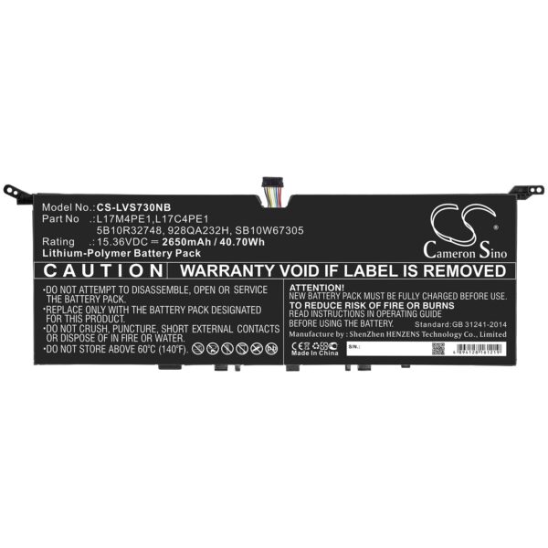 CS- sülearvuti aku Lenovo 5B10R32748, 928QA232H, 15.36V Li-Polymer 2650mAh-40.70Wh - Image 3