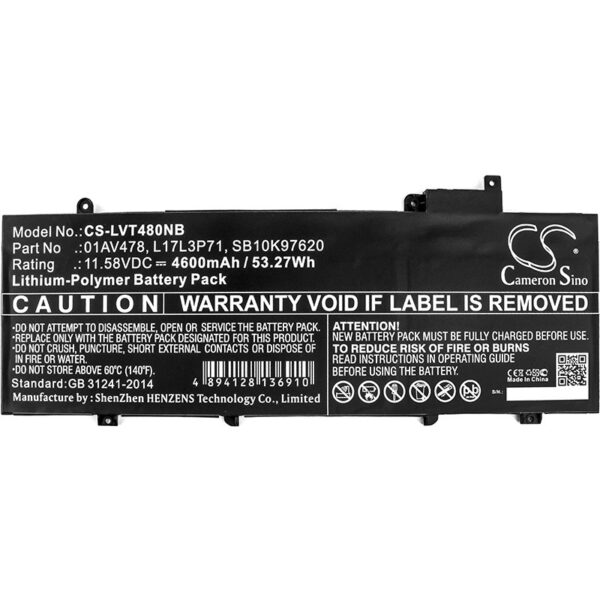 CS sülearvuti aku Lenovo 01AV478, 01AV479, L17L3P71, L17M3P71, SB10K97620, SB10K97621 11.58V 4600mAh Li-Polymer - Image 3