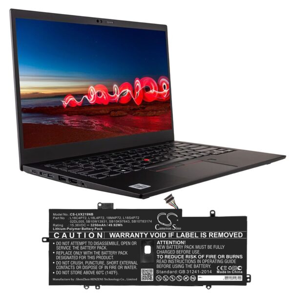 CS- sülearvuti aku Lenovo 02DL005, 5B10W13931, ThinkPad X1 Carbon 2019, 15.36V Li-Polymer 3250mAh-49.92Wh - Image 5