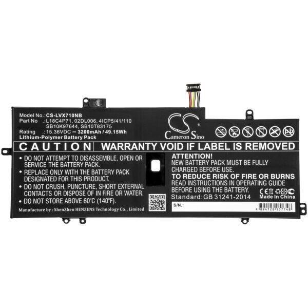 CS- sülearvuti aku Lenovo 02DL006, ThinkPad X1 Carbon 2019, ThinkPad X1 Carbon 7th 15.36V Li-Polymer 3200mAh-49.15Wh - Image 3