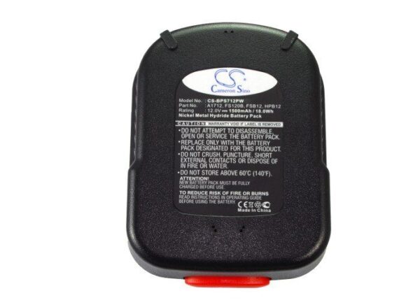 Black & Decker A12-XJ, A1712, B-8315, BD-1204L, BPT1047, FS120B, FSB12, HPB12 12.0V 1500mAh tööriistaaku Ni-MH - Image 5